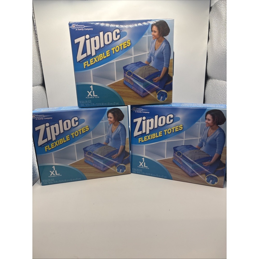 3 Ziploc XL X-Large Flexible Storage Totes 10 Gallon Clear Plastic New